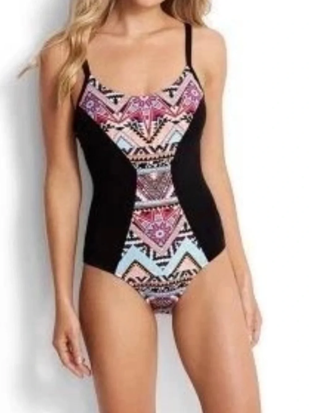 Seafolly Black Sahara Nights One Piece Swimsuit DD Cup Size US 14